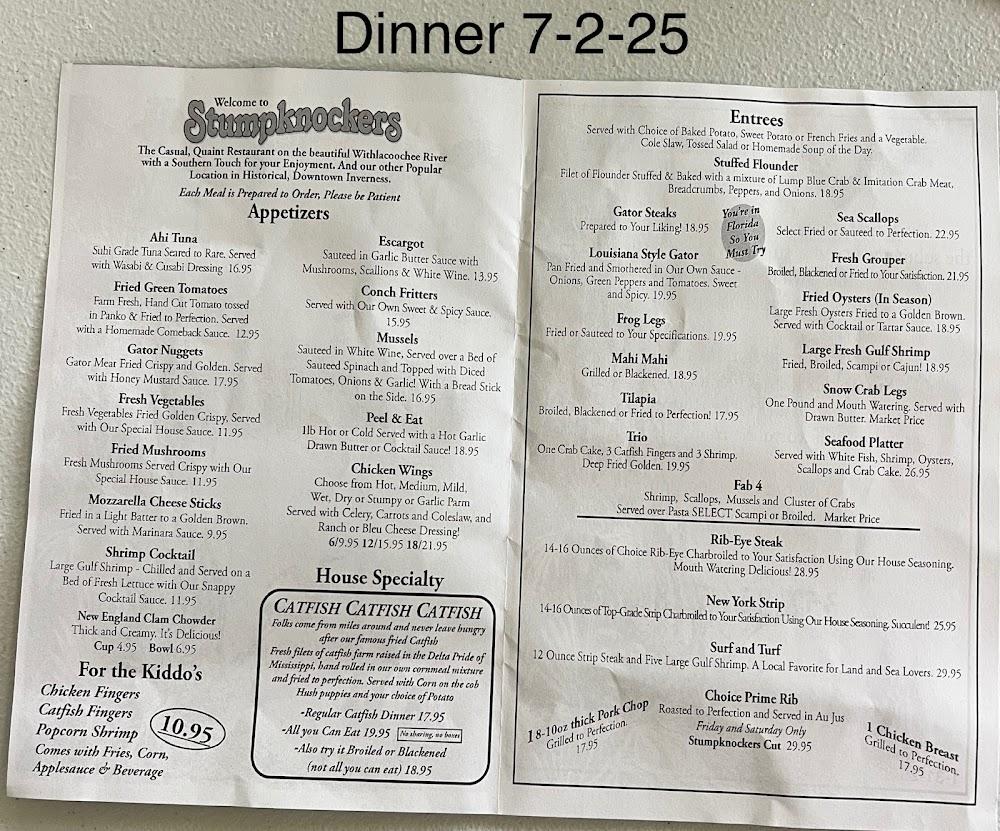 Stumpknockers Restaurants Menu
